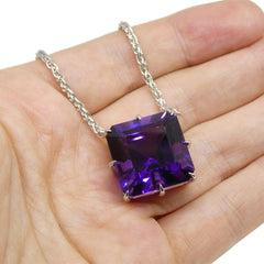 22.83ct Ascher Cut Amethyst set in 18k White Gold Necklace, custom designed and manufactured by David Saad/Skyjems.ca