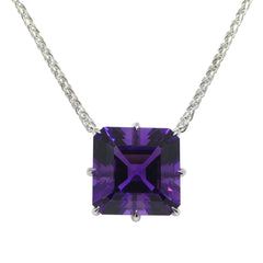 22.83ct Ascher Cut Amethyst set in 18k White Gold Necklace, custom designed and manufactured by David Saad/Skyjems.ca