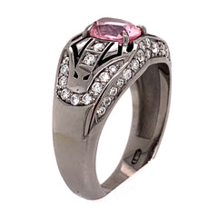 Padparadscha Sapphire, Diamond Ring set in 18k Black Gold