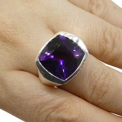 12ct Cushion Purple Amethyst Ring set in 999 Silver, custom designed and manufactured by David Saad/Skyjems.ca