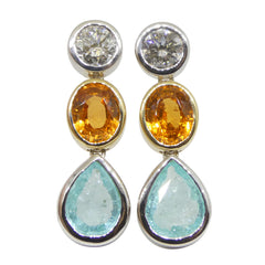 Spessartite Garnet, Paraiba Tourmaline and Diamond Earrings set in 18k Yellow and White Gold