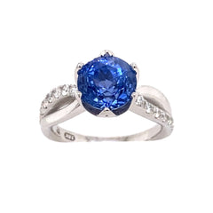 3.87ct GIA Certified Sapphire Ring with Diamonds set in 18kt White Gold