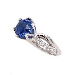 3.87ct GIA Certified Sapphire Ring with Diamonds set in 18kt White Gold