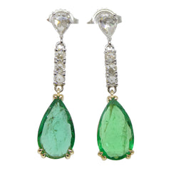 4.15ct Pair Zambian Emerald & Diamond Earrings set in 14k Two Tone Gold