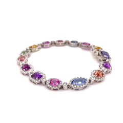 Multicolour Sapphire, Diamond Bracelet set in 14k White Gold, custom designed and manufactured by David Saad/Skyjems.ca