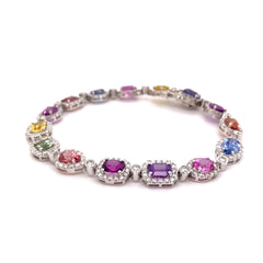 Multicolour Sapphire, Diamond Bracelet set in 14k White Gold, custom designed and manufactured by David Saad/Skyjems.ca