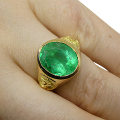 4.78ct GIA Certified Colombian Emerald Astrology Ring set in 18k Yellow Gold, custom designed and manufactured by David Saad/Skyjems.ca