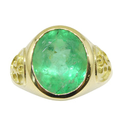 4.78ct GIA Certified Colombian Emerald Astrology Ring set in 18k Yellow Gold, custom designed and manufactured by David Saad/Skyjems.ca