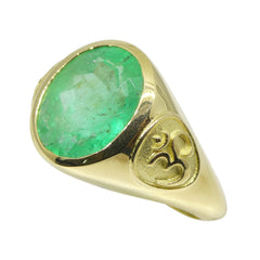 4.78ct GIA Certified Colombian Emerald Astrology Ring set in 18k Yellow Gold, custom designed and manufactured by David Saad/Skyjems.ca