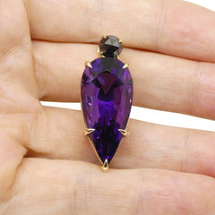 18.56ct Pear Shaped Amethyst set with Rose Cut Black Diamond in 14k Yellow Gold Pendant, custom designed and manufactured by David Saad/Skyjems.ca