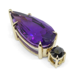 18.56ct Pear Shaped Amethyst set with Rose Cut Black Diamond in 14k Yellow Gold Pendant, custom designed and manufactured by David Saad/Skyjems.ca