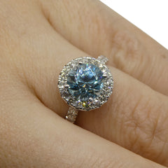2.91ct Brilliant Cut Round Blue Zircon with a Diamond Halo set in a 14k White Gold Engagement Ring