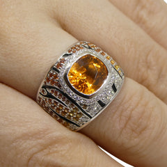 Spessartite Garnet and Sapphire Tiger Ring Set in 18k White Gold