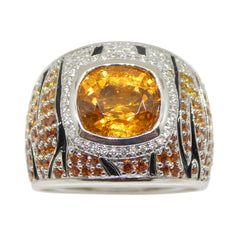 Spessartite Garnet and Sapphire Tiger Ring Set in 18k White Gold