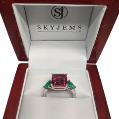 Pink Tourmaline and Emerald Ring