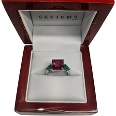 Pink Tourmaline and Emerald Ring