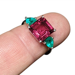 Pink Tourmaline and Emerald Ring