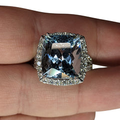18ct Aquamarine & Diamond Ring set in 14kt White Gold, custom designed and manufactured by David Saad/Skyjems.ca