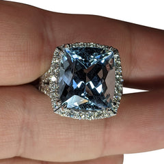 18ct Aquamarine & Diamond Ring set in 14kt White Gold, custom designed and manufactured by David Saad/Skyjems.ca