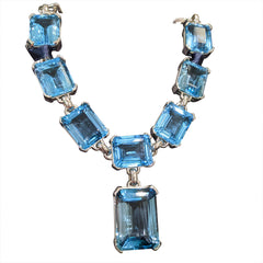 668ct Blue Topaz Necklace set in 10oz of Pure Silver