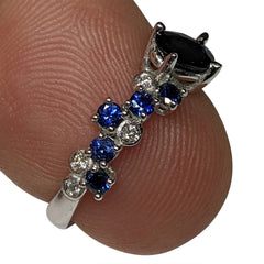 Sapphire Cluster Ring with Diamonds in 14kt White Gold