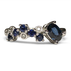 Sapphire Cluster Ring with Diamonds in 14kt White Gold