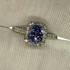 1.63ct GIA Certified Sapphire Ring set with Diamonds in 18kt White Gold