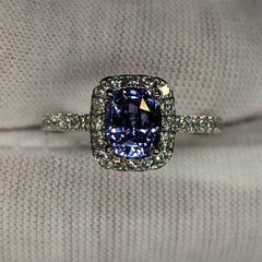 1.63ct GIA Certified Sapphire Ring set with Diamonds in 18kt White Gold
