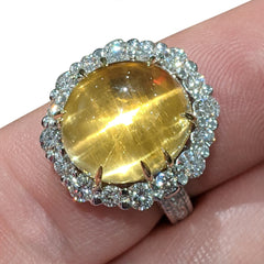 12ct GIA Certified Cat's Eye Heliodor Ring set in 18kt Two Tone Gold