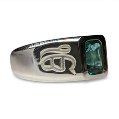 Emerald Men's Ring set in 18k White Gold