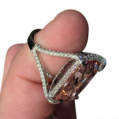 Morganite, Diamond Ring set in 14k White Gold