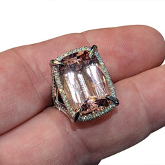 Morganite, Diamond Ring set in 14k White Gold