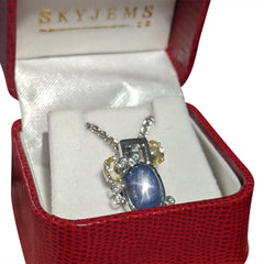Star Sapphire, Yellow Sapphire and Diamond Pendant in 14k White Gold