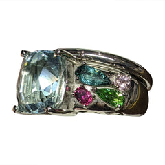 Aquamarine, Garnet, Tourmaline and Diamond Family Ring