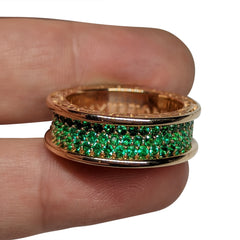 2.88cts Diamond Cut Emeralds Pave set in 18k Pink Gold