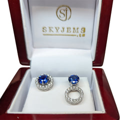 Blue Sapphire Stud Earrings set in White Gold with matching Diamond Earring Jackets