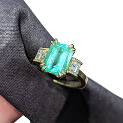 Emerald Diamond Ring set in 18k Yellow Gold, custom designed and manufactured by David Saad/Skyjems.ca