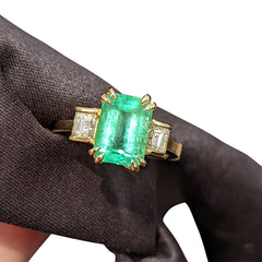 Emerald Diamond Ring set in 18k Yellow Gold, custom designed and manufactured by David Saad/Skyjems.ca