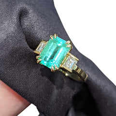 Emerald Diamond Ring set in 18k Yellow Gold, custom designed and manufactured by David Saad/Skyjems.ca