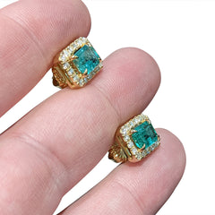 Emerald Stud Earrings and Diamond Earring Jackets set in 14k Yellow Gold, custom designed and manufactured by David Saad/Skyjems.ca