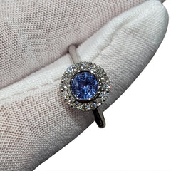 Blue Sapphire, Diamond Ring set in 18k White Gold