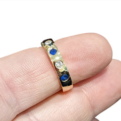 Sapphire and Diamond Wedding Band in 14k Yellow Gold