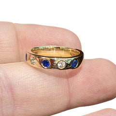 Sapphire and Diamond Wedding Band in 14k Yellow Gold