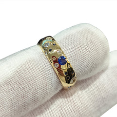Blue Sapphire and Diamond Wedding Band set in 18k Yellow Gold