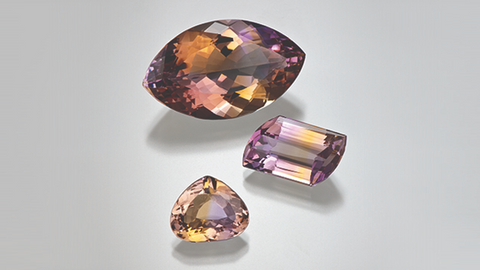 Ametrine gems from the Yuruty Mine, Santa Cruz, Bolivia. Image: Robert Weldon/ GIA