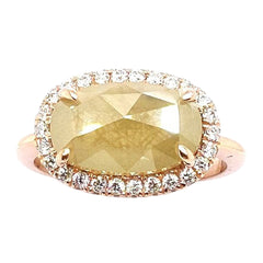2ct Yellow Rose Cut Diamond Pinky Ring set with Diamonds in 18kt Pink Gold