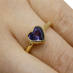 1.46ct Color Change Sapphire Heart GIA Certified set in 18k Yellow Gold, custom designed and manufactured by David Saad/Skyjems.ca