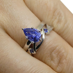 1.52ct Pear Blue Sapphire Engagement Ring in 14k White Gold with matching wedding band in 14k White Gold, custom designed and manufactured by David Saad/Skyjems.ca