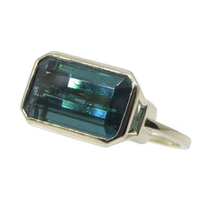 7.44ct Blue Green Indicolite Tourmaline set in a 18k White Gold Ring, custom designed and manufactured by David Saad/Skyjems.ca