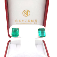 5ct Emerald Stud Earrings set in 18kt Yellow Gold
